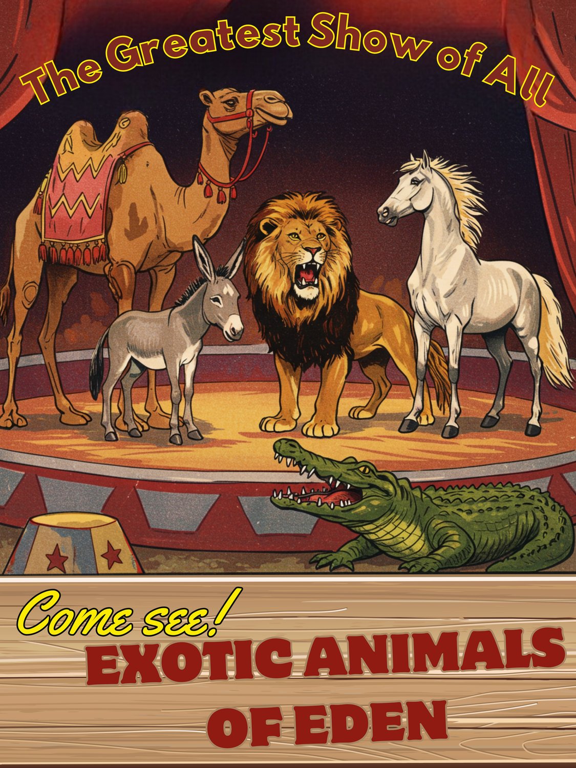 Vintage-style circus poster art — Exotic Animals of Eden