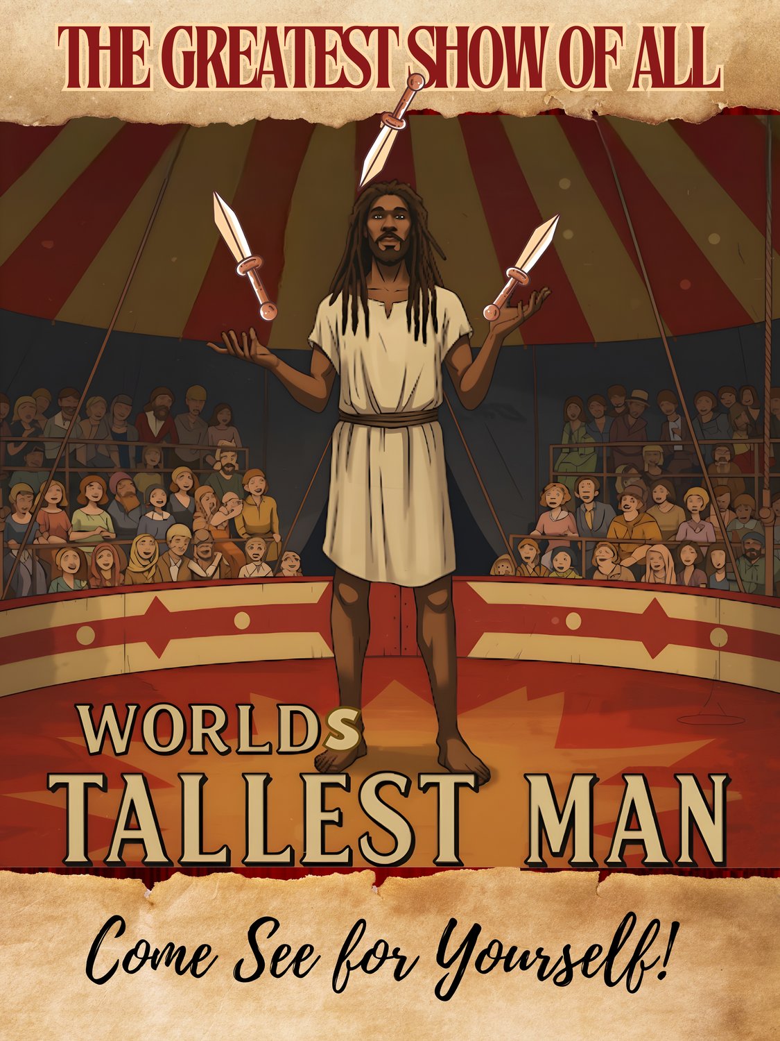 Vintage-style circus poster art — The World's Tallest Man